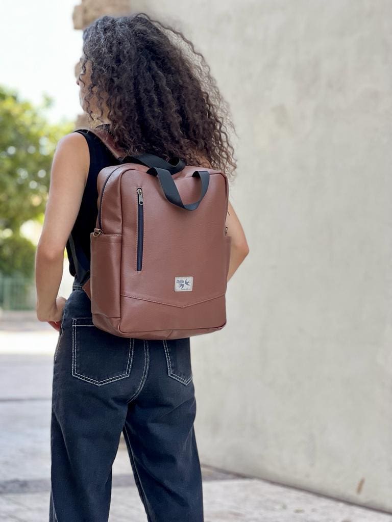 Textured leather-like brown nacho bag