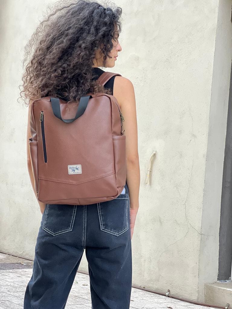 Textured leather-like brown nacho bag