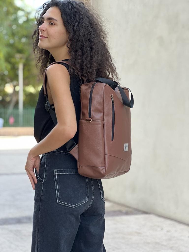 Textured leather-like brown nacho bag