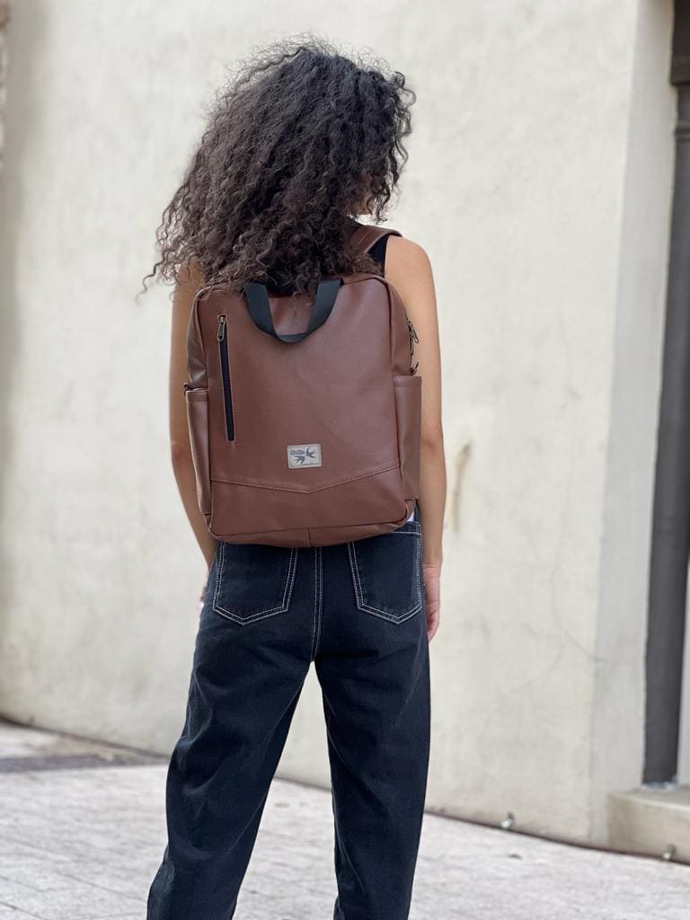 Textured leather-like brown nacho bag