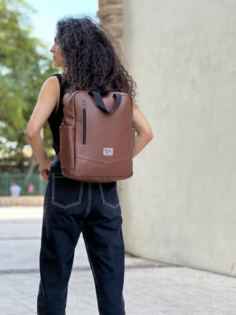 Textured leather-like brown nacho bag