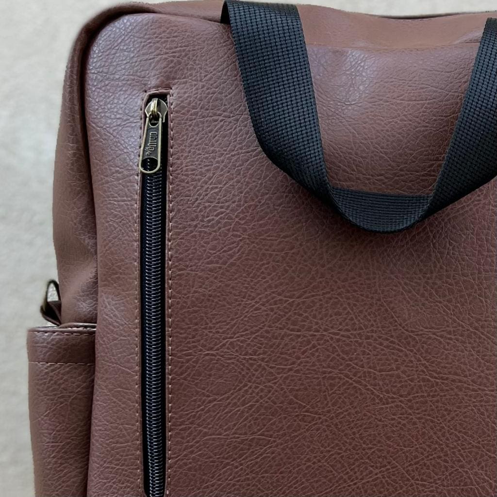 Textured leather-like brown nacho bag