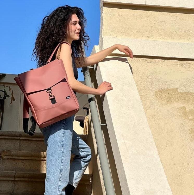 Antique Pink Leather-Like Medium Students Backpack