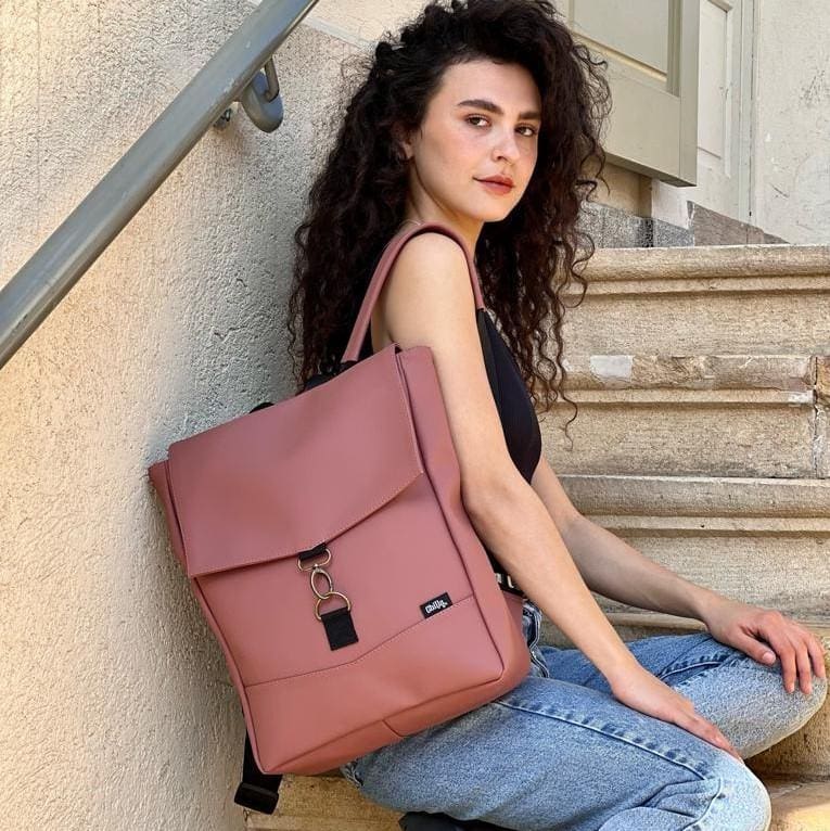Antique Pink Leather-Like Medium Students Backpack