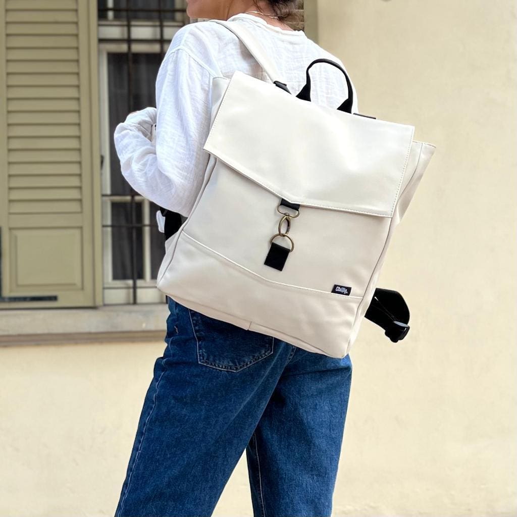 Cream nubuck-like student bag