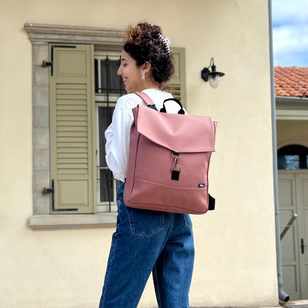 Antique pink leather-like student backpack