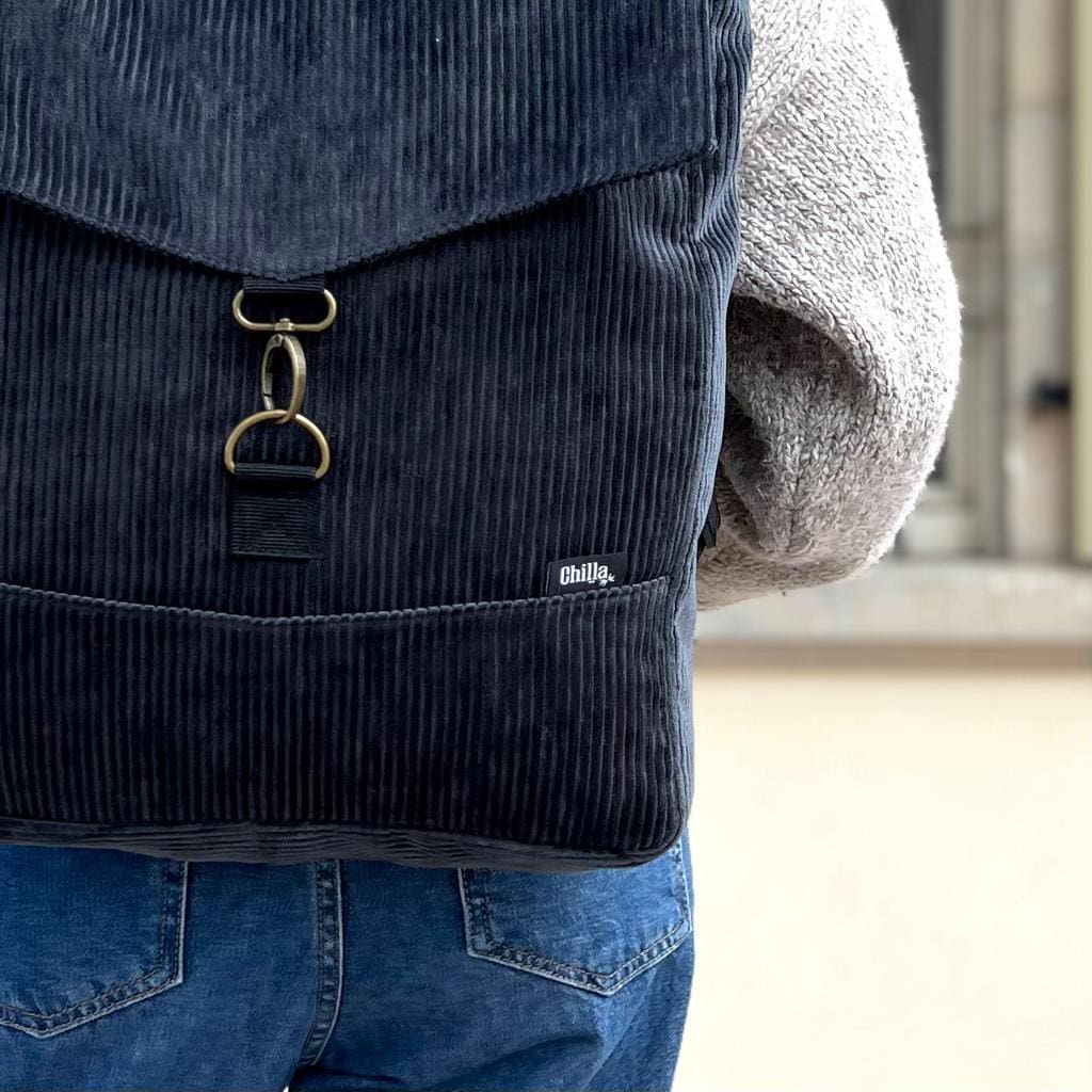 Black Corduroy Students Backpack