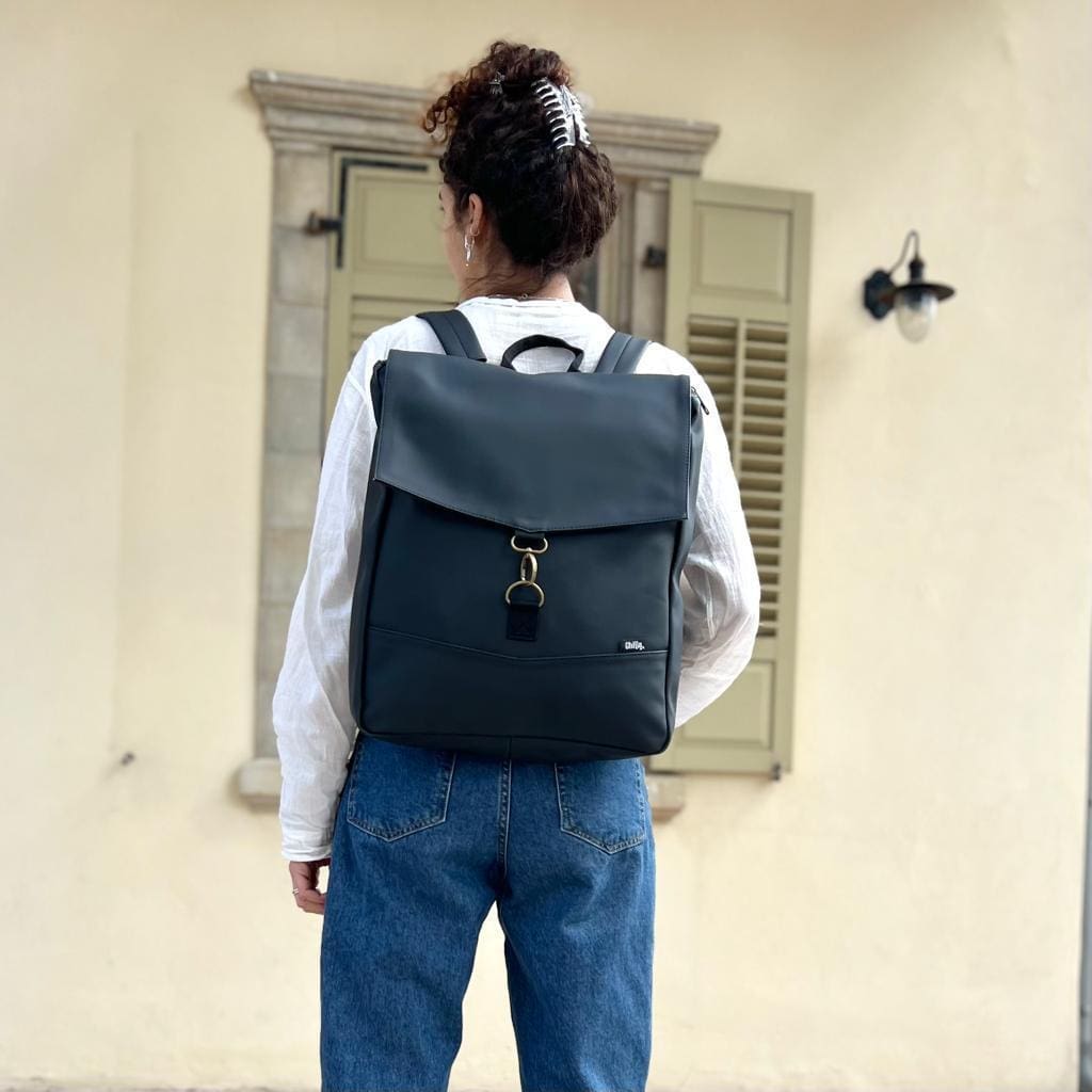 Black Leather-Like Students Backpack