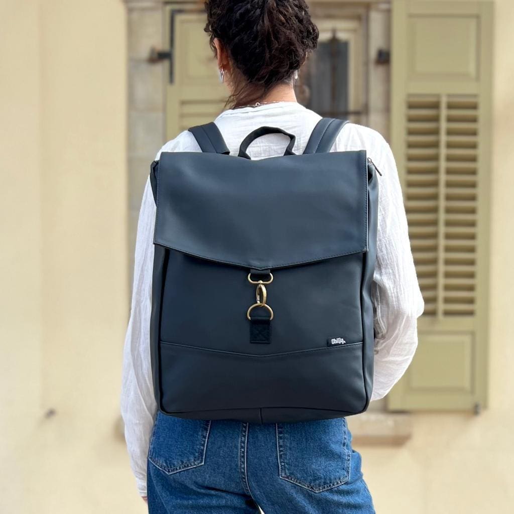 Black Leather-Like Students Backpack