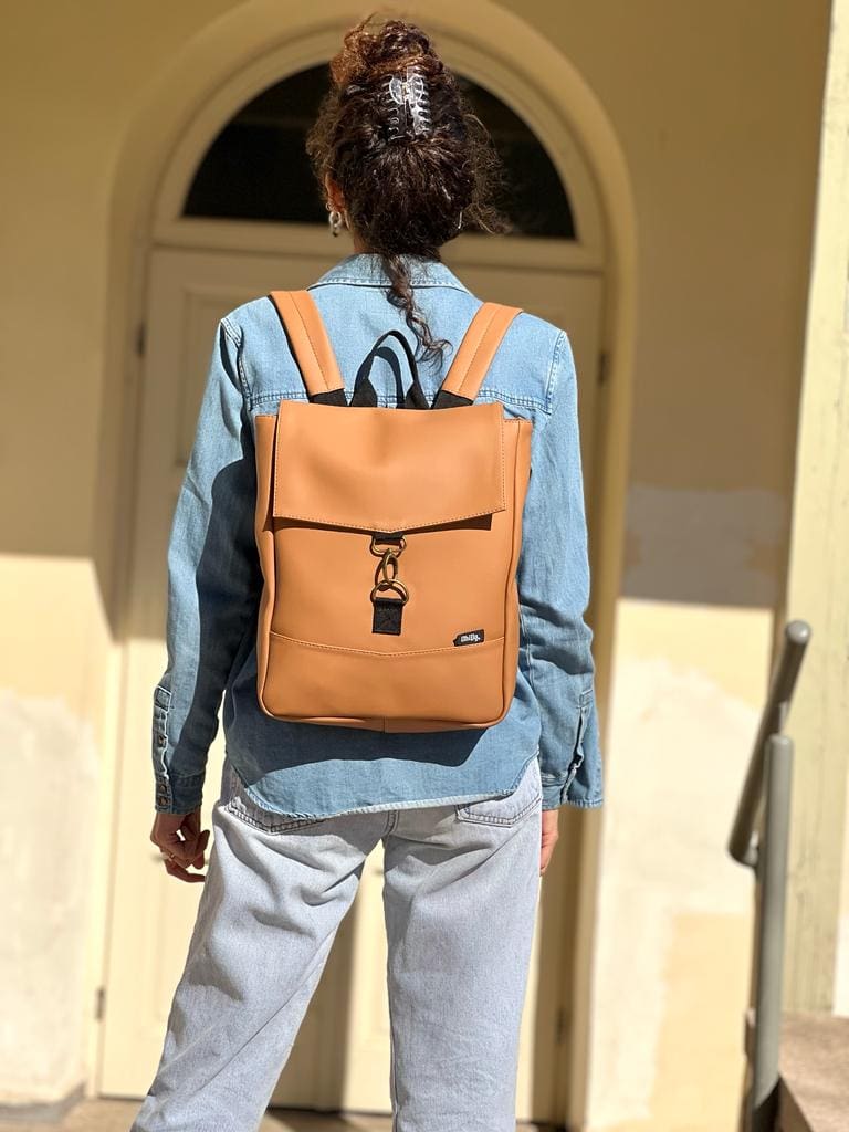Camel Leather-like Mini Students Backpack