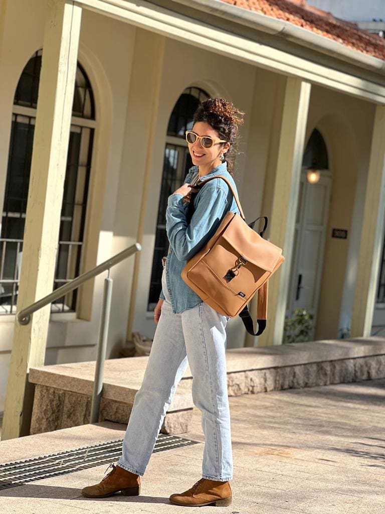 Camel Leather-like Mini Students Backpack