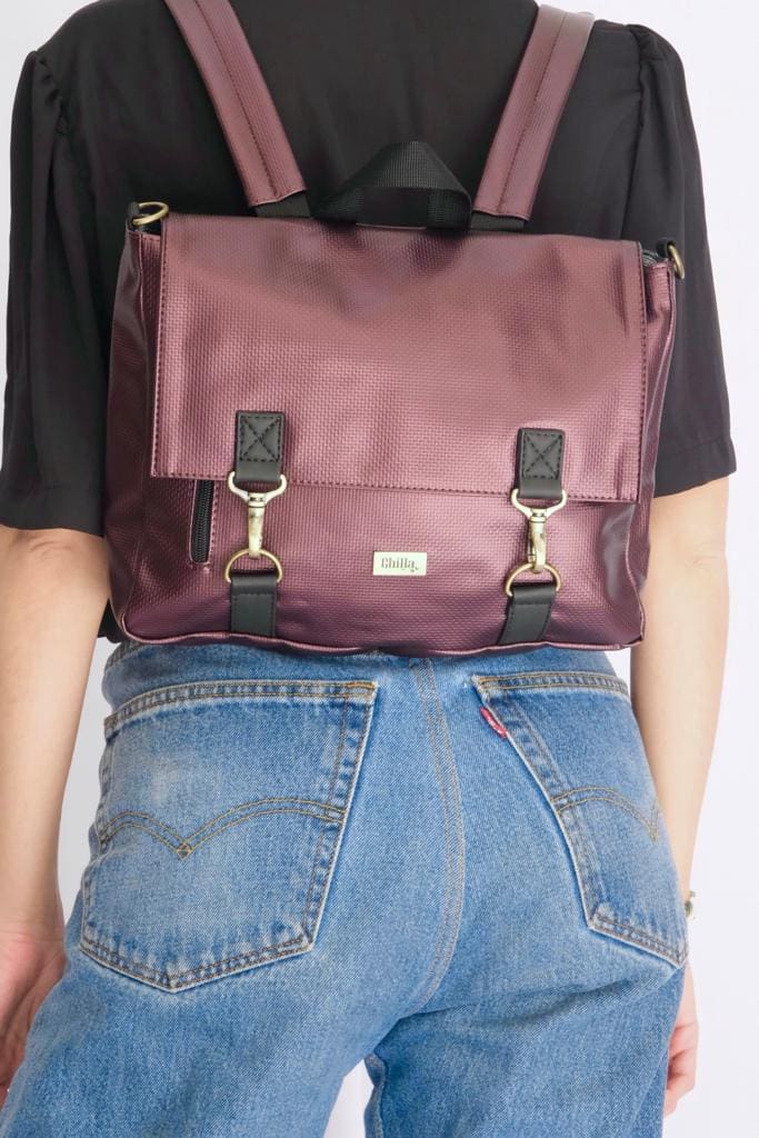 Purple Metallic Texture Jaffa Backpack/Side Bag
