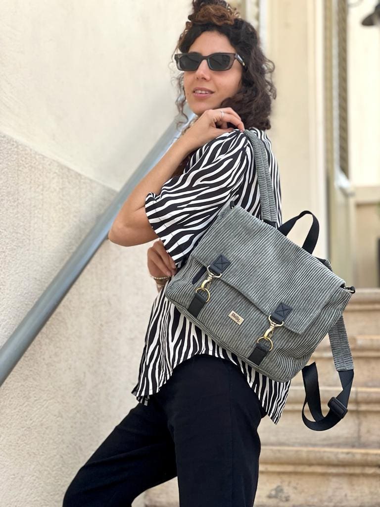 Green-Gray Corduroy Jaffa Backpack/Side Bag