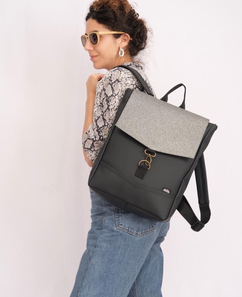 Black Medium Students Backpack with Glitter