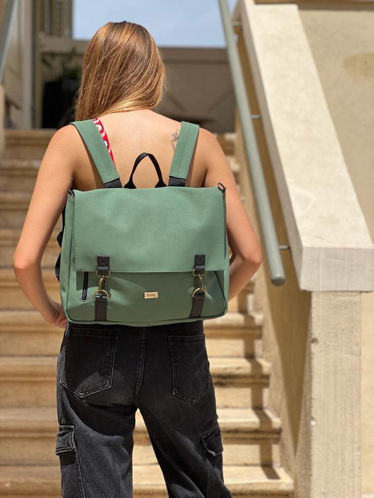 Large antique green nubuck-like Jaffa backpack/side bag