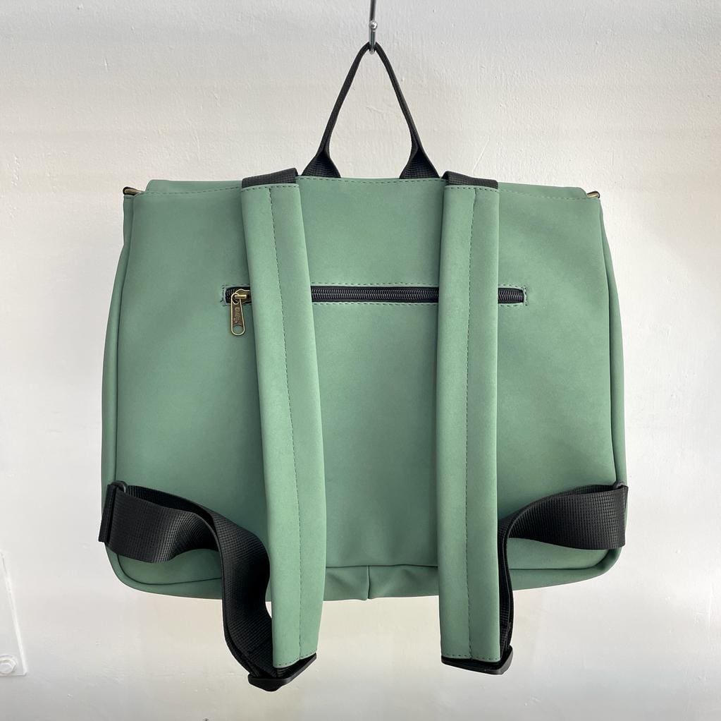 Large antique green nubuck-like Jaffa backpack/side bag