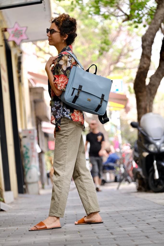 Light Blue Nubuck Large Jaffa Backpack/Side Bag