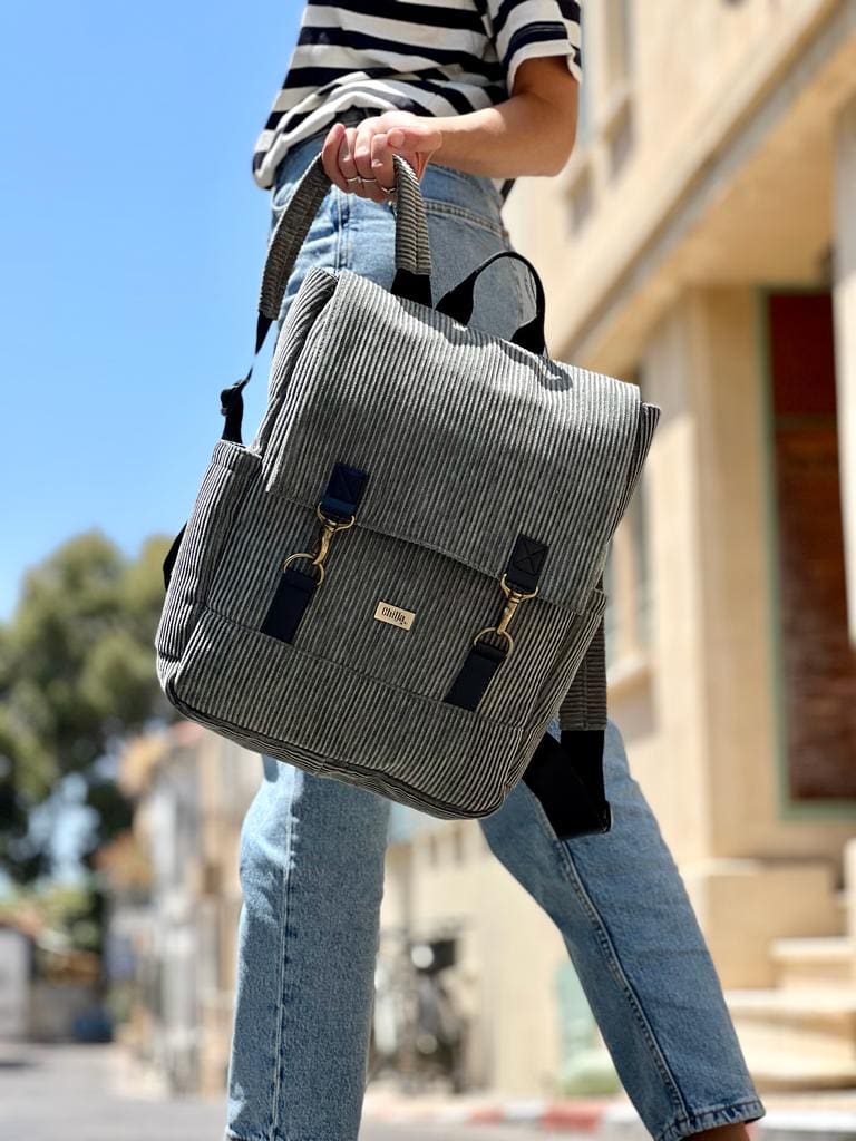 Gray-Green Corduroy Unicorn Backpack