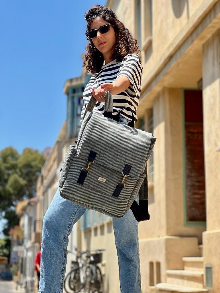 Gray-Green Corduroy Unicorn Backpack