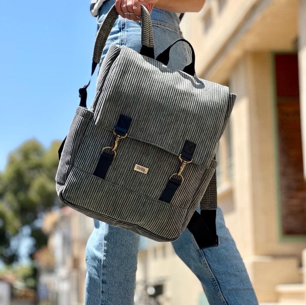 Gray-Green Corduroy Unicorn Backpack