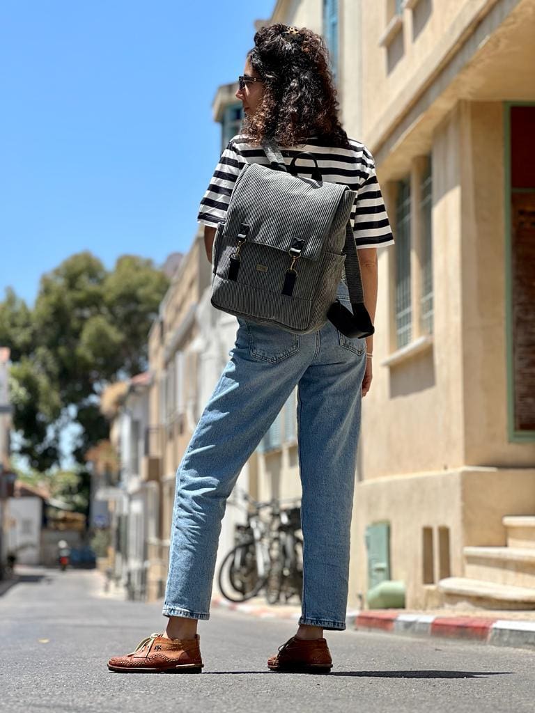 Gray-Green Corduroy Unicorn Backpack