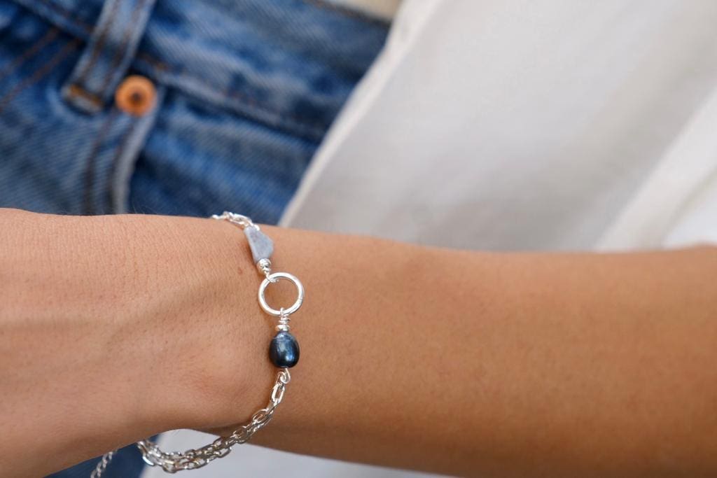 925 silver 'Mike' bracelet and blue pearl