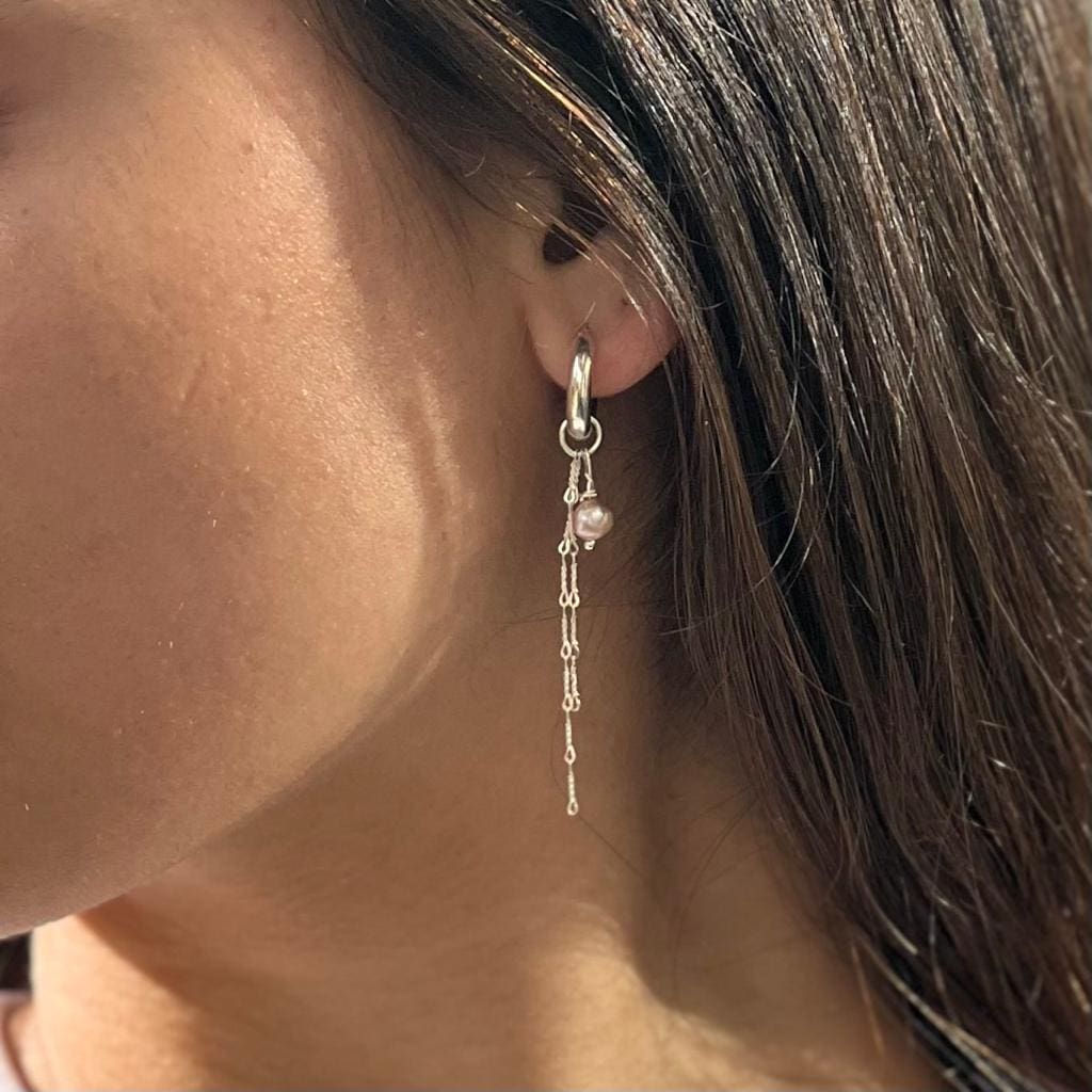 עגילי 'SHIRA' פנינה ורודה כסף 925