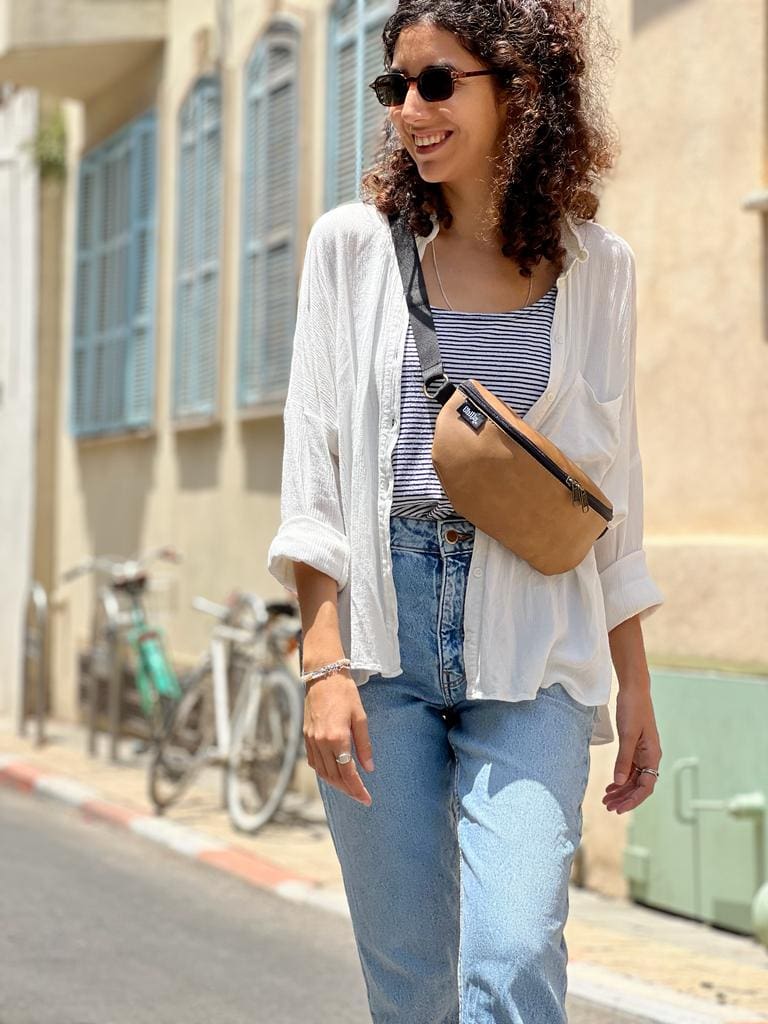 Camel Textured Leather Helga Fanny Pack