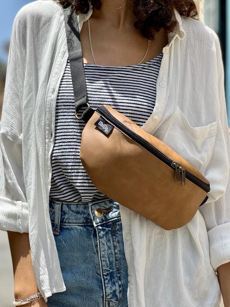 Camel Textured Leather Helga Fanny Pack