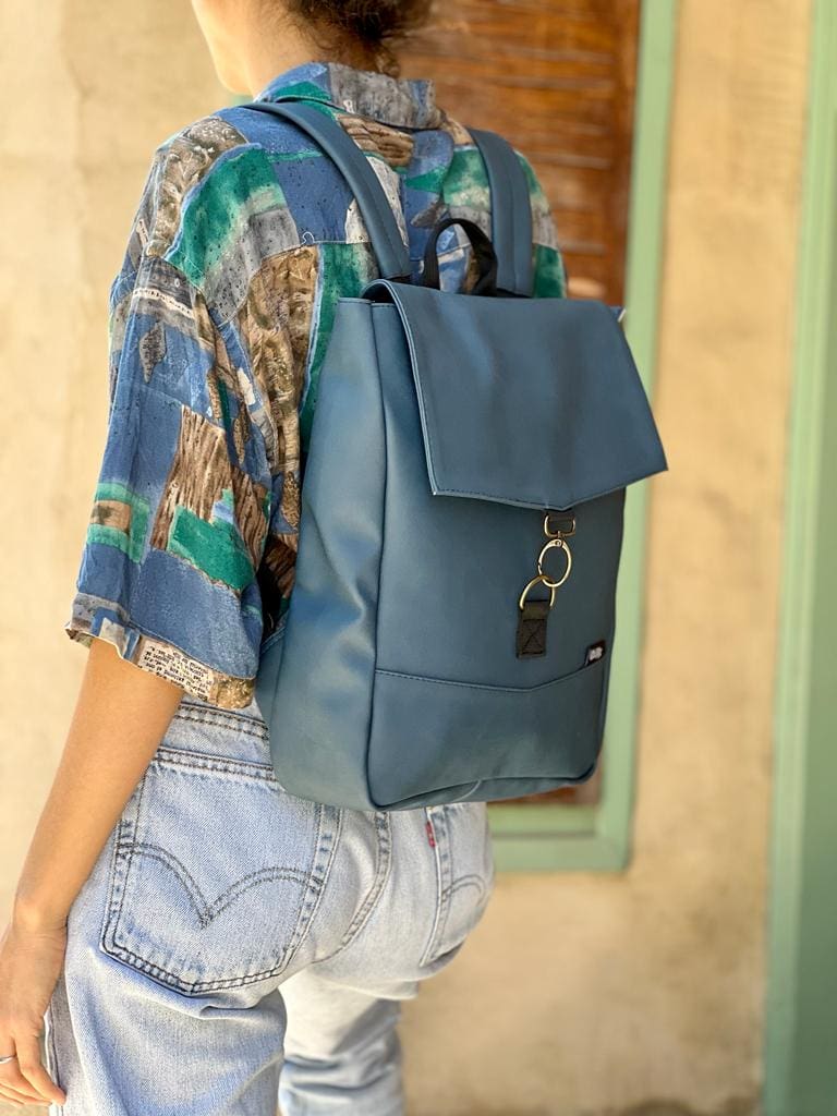 Dark Turquoise Leather-like Mini Students Backpack