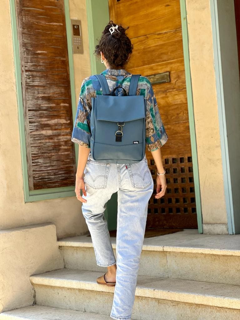 Dark Turquoise Leather-like Mini Students Backpack