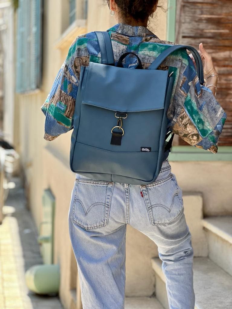 Dark Turquoise Leather-like Mini Students Backpack