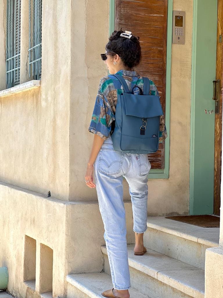 Dark Turquoise Leather-like Mini Students Backpack