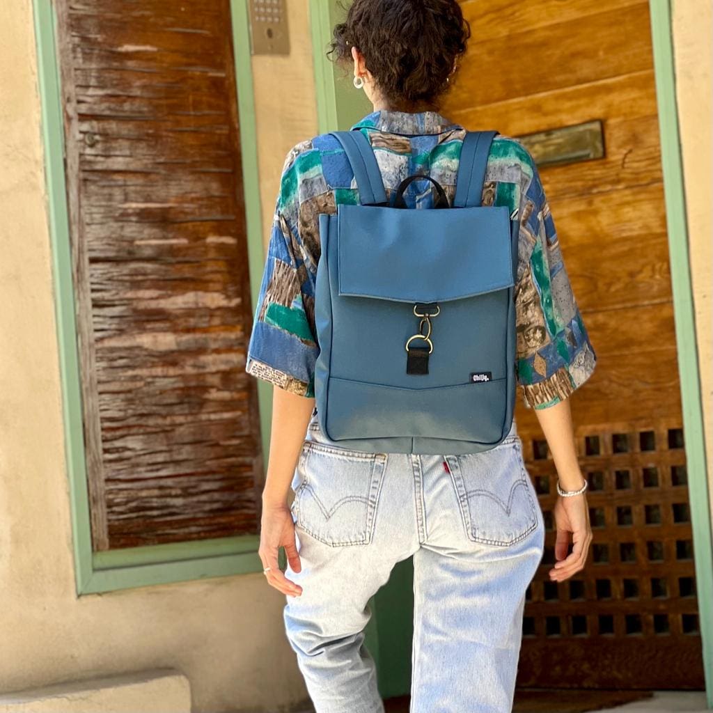 Dark Turquoise Leather-like Mini Students Backpack