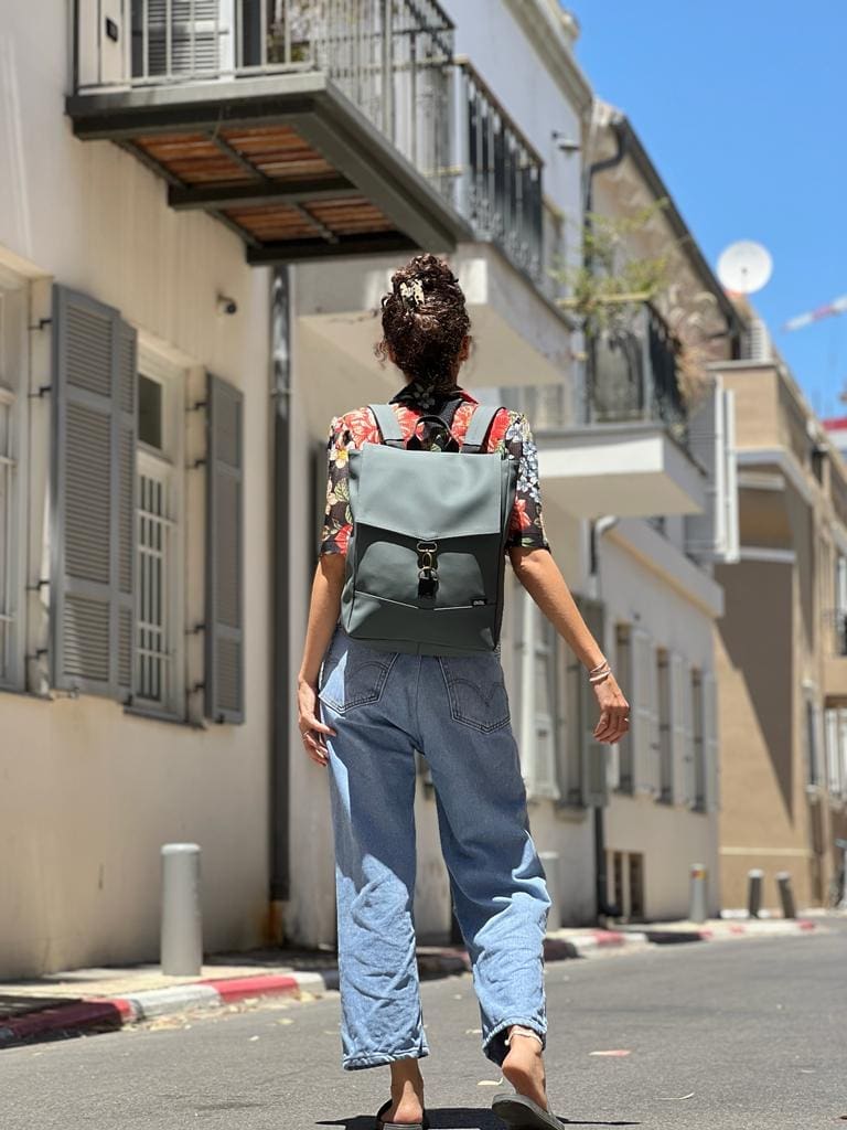 Dark Gray-Green Leather-like Medium Students Backpack