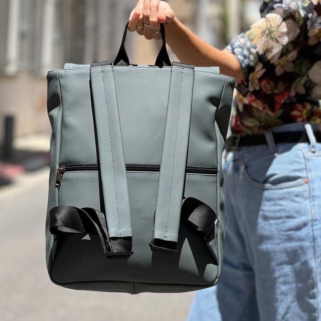 Dark Gray-Green Leather-like Medium Students Backpack