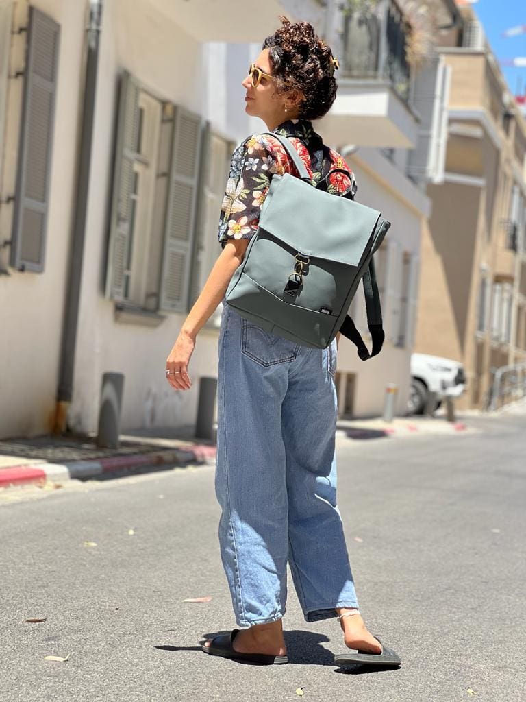 Dark Gray-Green Leather-like Medium Students Backpack