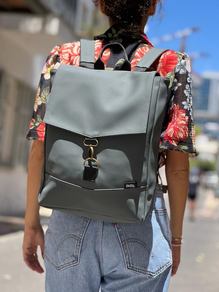 Dark Gray-Green Leather-like Medium Students Backpack