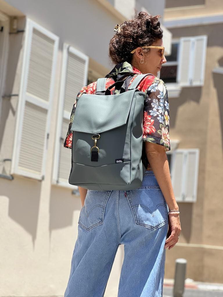 Dark Gray-Green Leather-like Medium Students Backpack