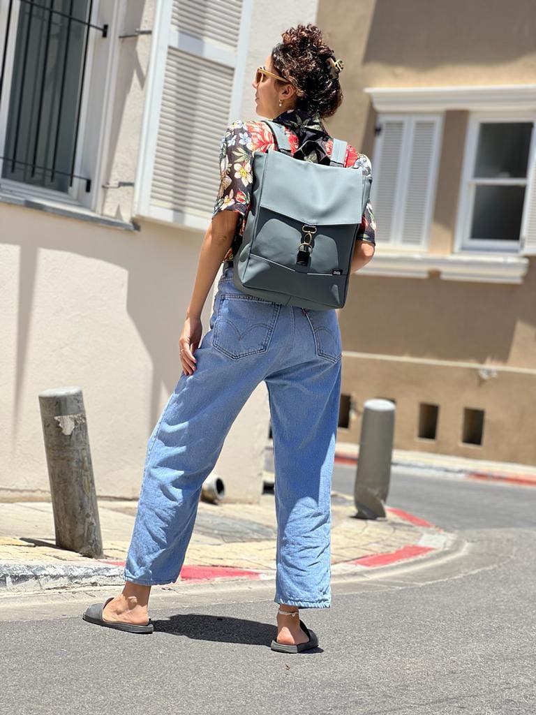 Dark Gray-Green Leather-like Medium Students Backpack