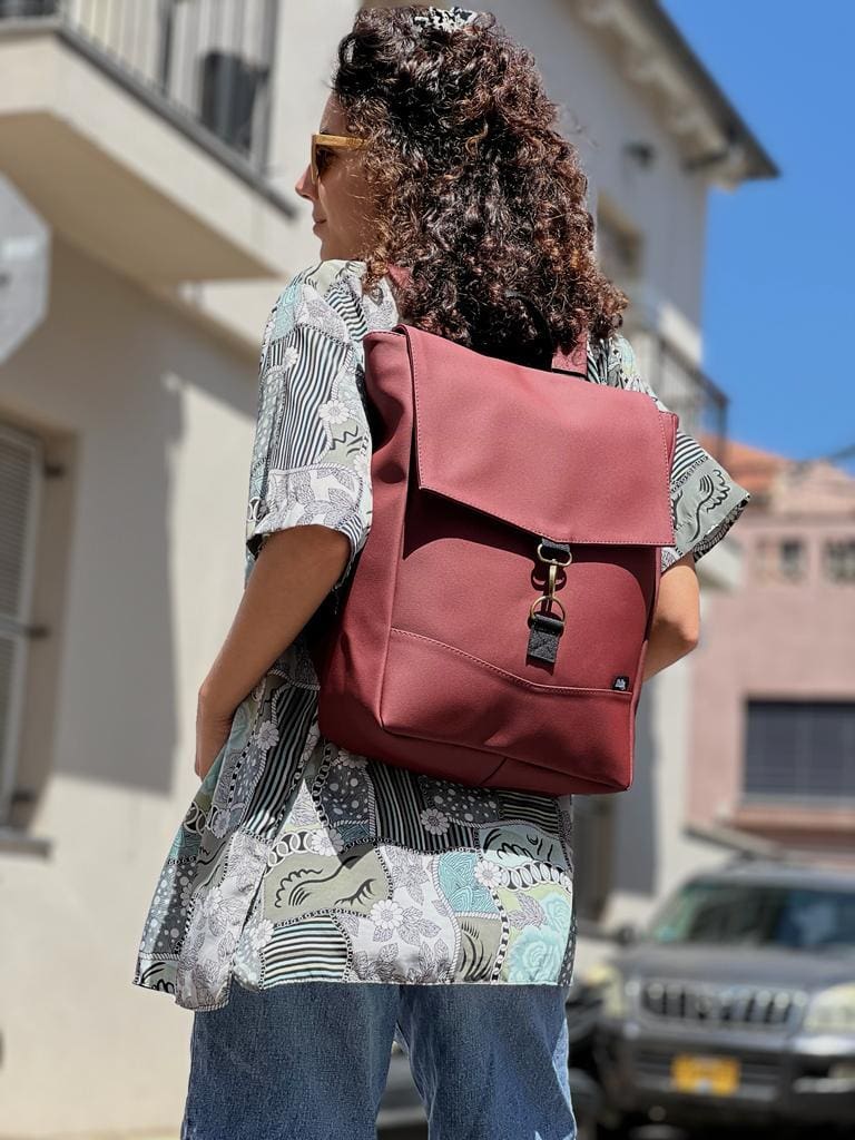 Burgundy Leather-like Medium Students Backpack