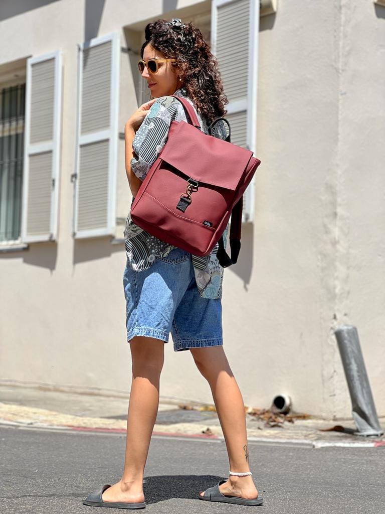 Burgundy Leather-like Medium Students Backpack