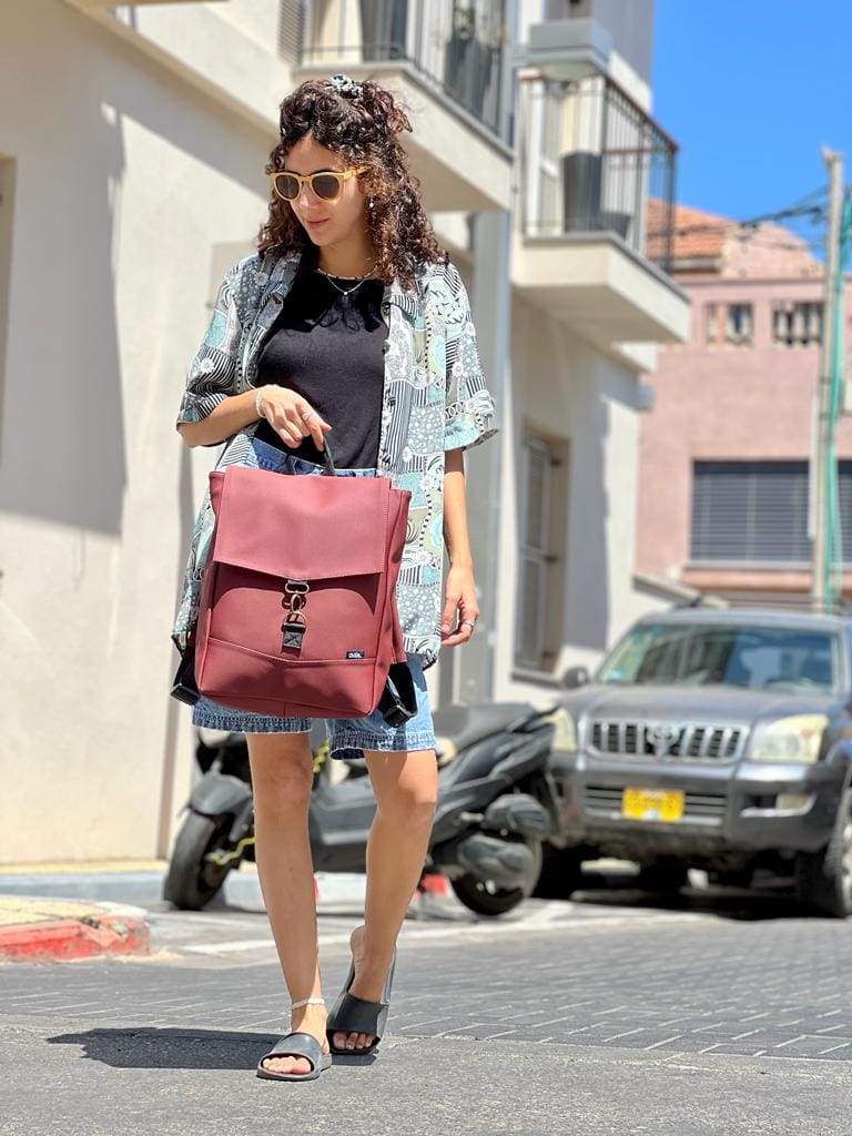 Burgundy Leather-like Medium Students Backpack