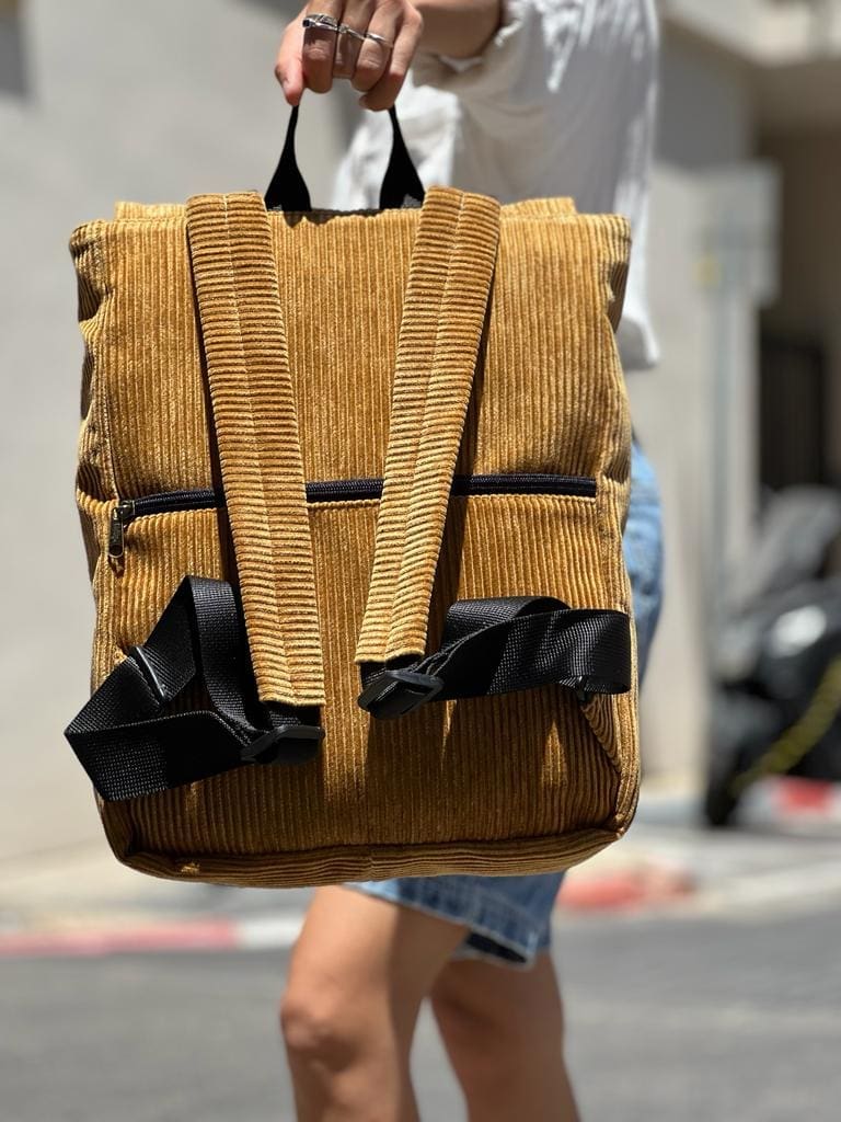 Mustard Corduroy Medium Students Backpack