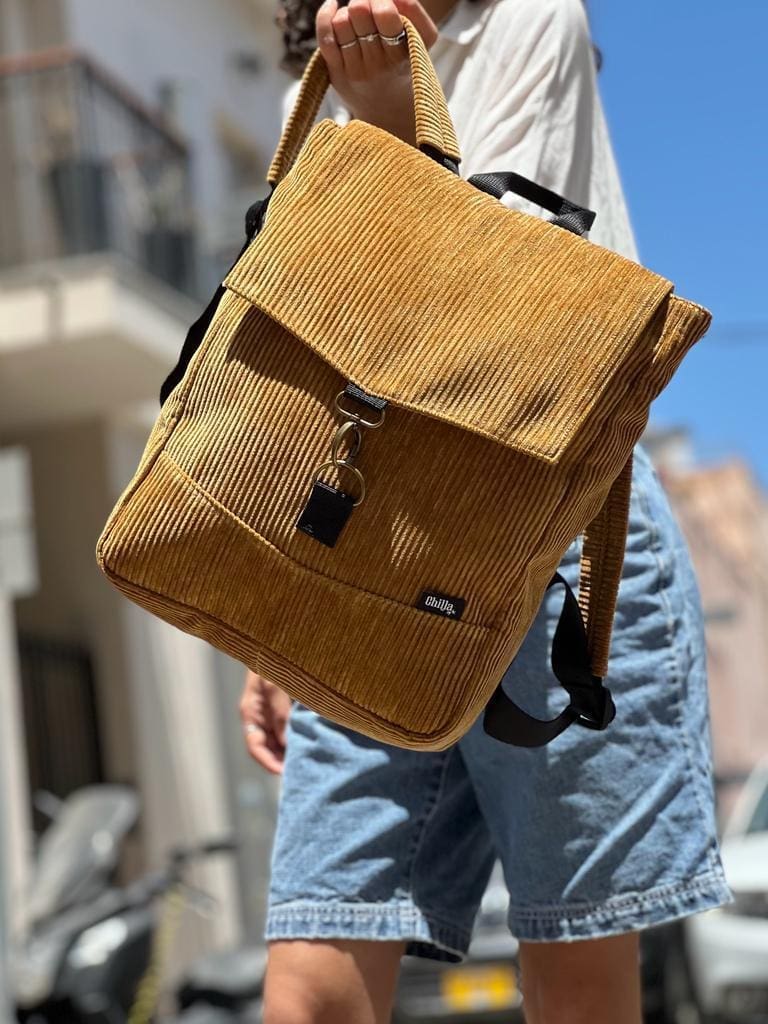 Mustard Corduroy Medium Students Backpack