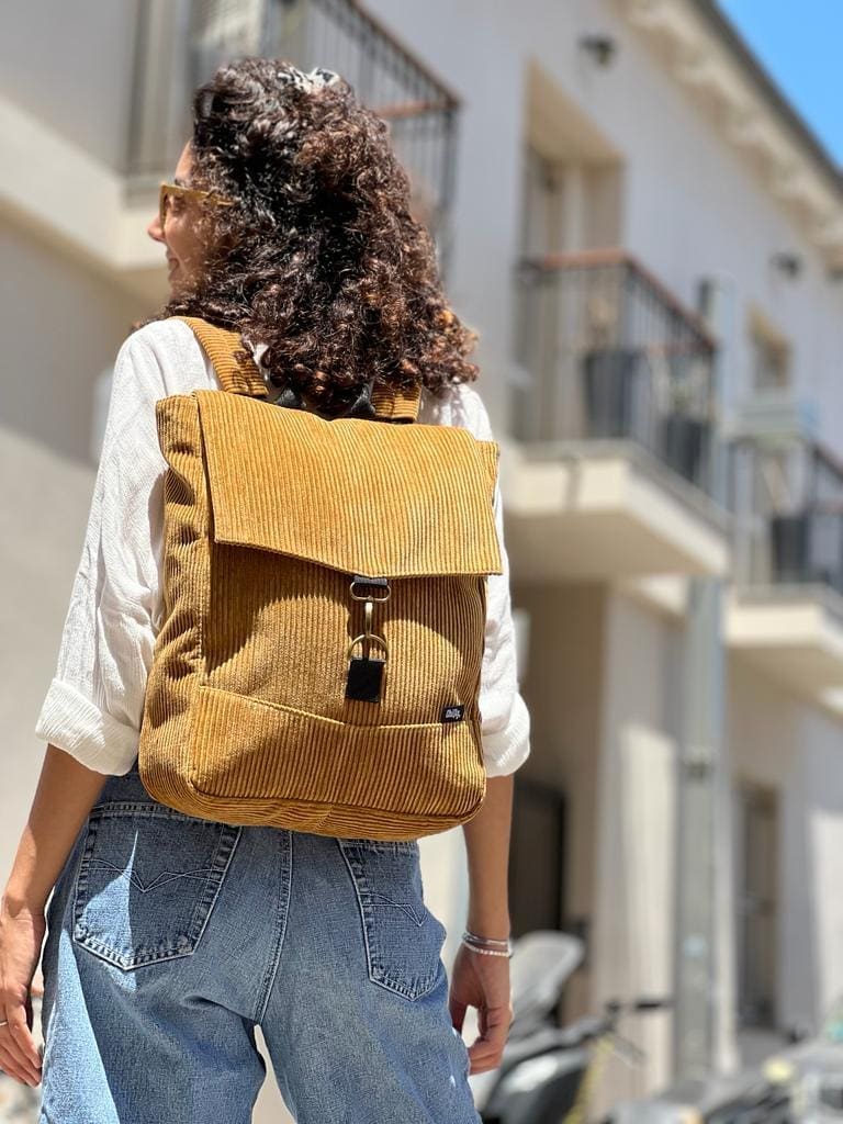 Mustard Corduroy Medium Students Backpack