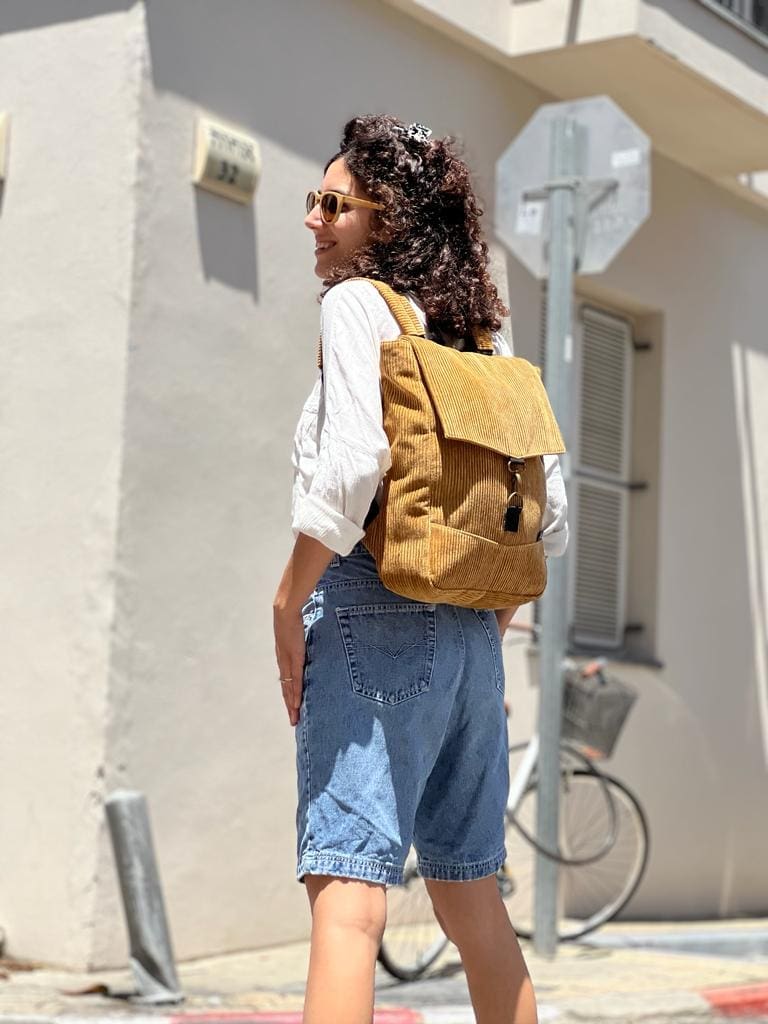 Mustard Corduroy Medium Students Backpack