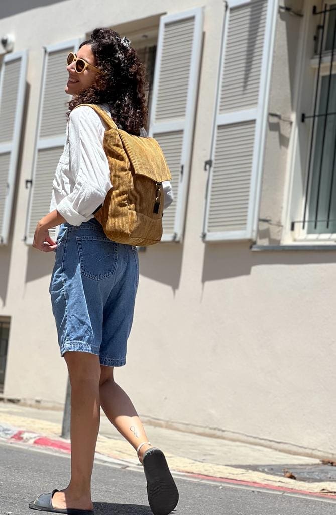 Mustard Corduroy Medium Students Backpack