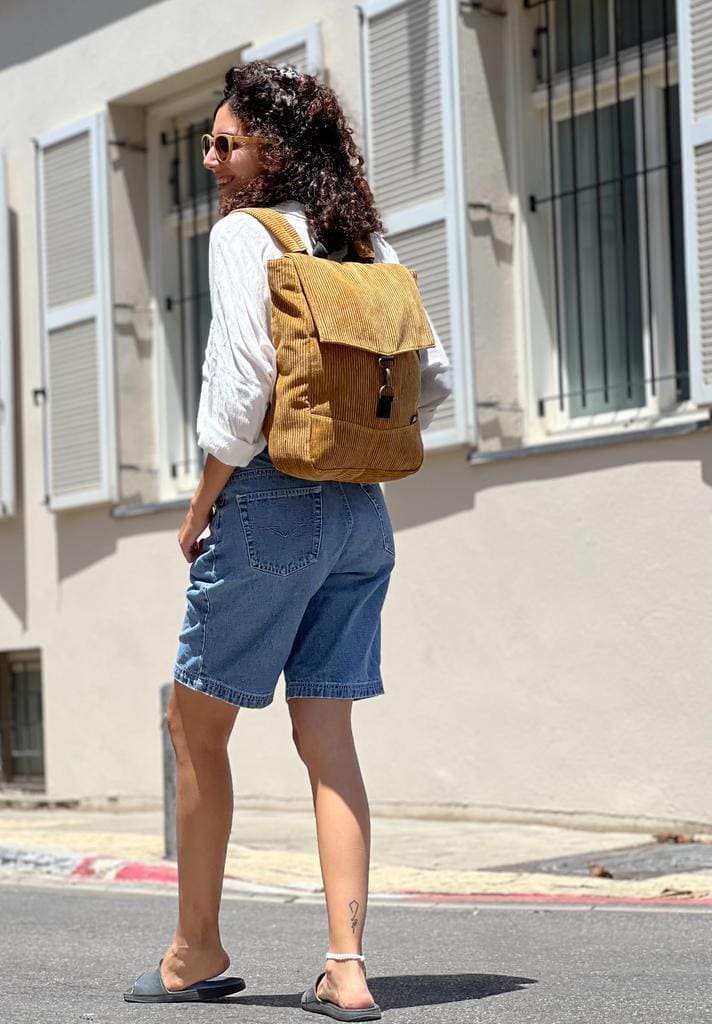 Mustard Corduroy Medium Students Backpack