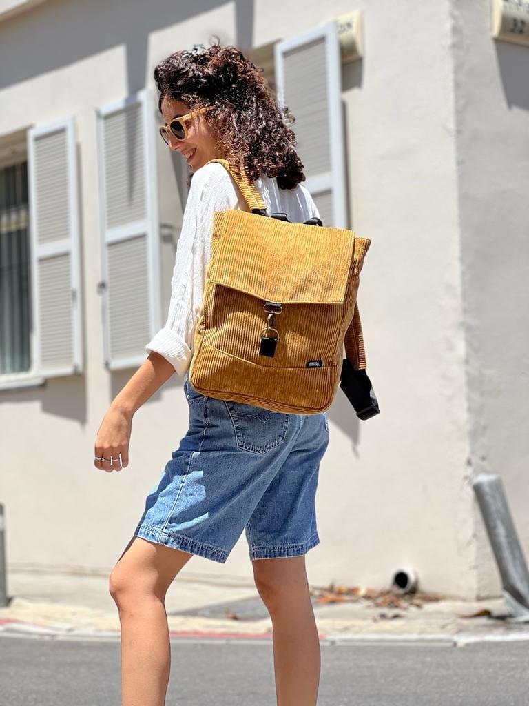 Mustard Corduroy Medium Students Backpack